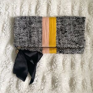 Clare V Tweed Foldover Clutch. Black and White with Mustard & Pink Accent.